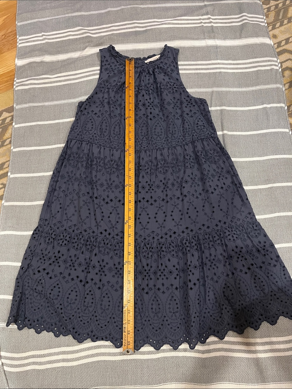 LOFT Navy Blue Eyelet Tiered Sleeveless Dress - Picture 9 of 11